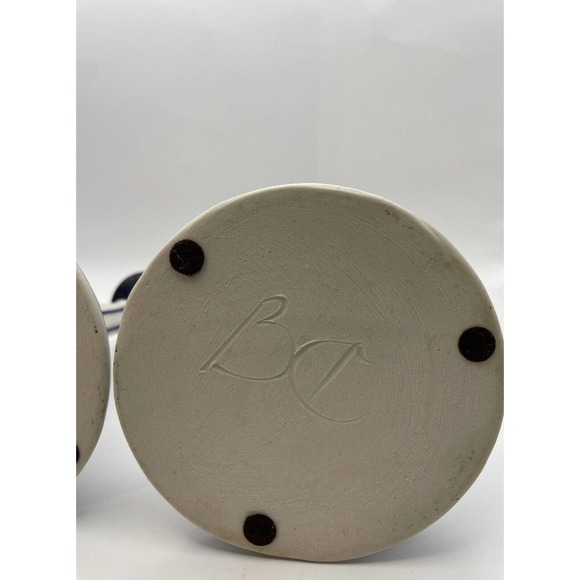 2 Vintage Pottery Candlestick Holders Geometric / Web Design Cobalt Blue & White - Picture 11 of 14